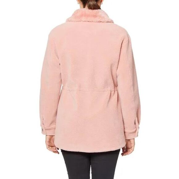 Kate Spade Faux Fur Anorak Button Front Coat Peony Women XL NWT Preppy - Picture 2 of 10